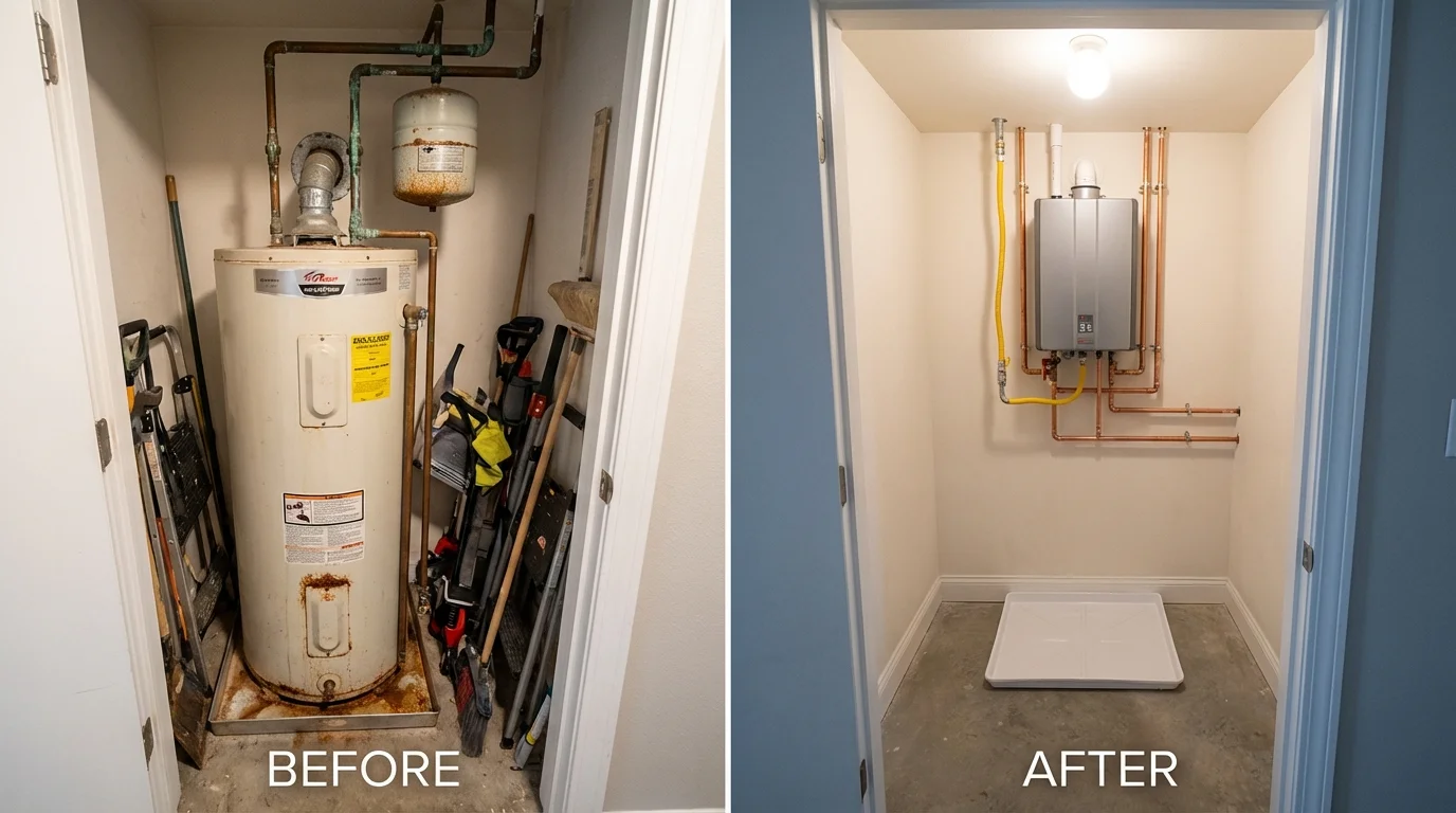 Tank water heater versus wall-mounted tankless unit comparison for Westlake, OH homeowners